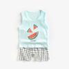 Conjunto de Body para Bebê em Promoção Algodão Puro Roupa de Verão Fina Sem Mangas Desenho Animado Top e Shorts para Meninos e Meninas