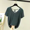 Camiseta Casual de Modal para Mujer Verano Nuevo Estilo Coreano Ajustada Espalda Descubierta Cuello en V Manga Corta Camisa Base talla extra Top Interior
