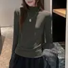 Top Camada Base de Lã Escovada Manga Longa Outono/Inverno para Mulheres Estilo Coreano Toque de Luxo Mistura de Lã Gola Semi-Alta Roupa Íntima Top Simples