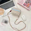 65138 Bolsa de Armazenamento para Câmera Listrada Rosa e Branca com Zíper Contrastante, Porta-Moedas Portátil Estilo Menina, Bolsa Transversal para Fone de Ouvido