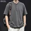 Camiseta de Manga Corta Henley de Lyocell Tencel con Caída para Hombre, 26 Estilos Nuevos, Corte Holgado, Talla Grande, Ropa Casual Texturizada con Botones