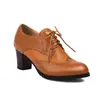 Zapatos de mujer retro de tacón alto con cordones, punta redonda, tacón grueso, talla grande, zapatos de primavera y otoño de una sola capa, talla grande, comercio exterior 3-608