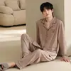 Pijama de algodón puro, nuevo estilo de otoño, cárdigan, manga larga, pantalón largo, color liso, 100% algodón, conjunto de dos piezas para casa para hombre, venta transfronteriza por transmisión en vivo