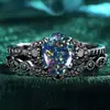 Anillo Huajie Popular Transfronterizo Piedra Negra Gema Anillo de Moda Europeo y Americano Ins Celebridad de Internet Boda Compromiso Anillo de Diamante Vintage