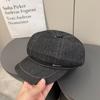 Elegante Gorra de Boina de Mezclilla para Mujer, Nuevo Modelo Primavera y Otoño con Pequeño Logo Metálico, Estilo Británico Vintage, Boina de Painter Adelgazante