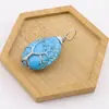 Collar Colgante de Piedra Natural de Alta Venta Cristal Ágata Forma de Gota de Agua Envuelto en Alambre Árbol de la Vida Cadena para Suéter Accesorios de Piedra Cruda Forma de Gota de Agua