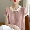 Nuevo Estilo de Verano Tejido de Manga Corta de Tencel para Mujer, Camiseta Holgada Delgada, Ropa de Alta Gama de Verano, Tops para Mujer de Tallas Grandes