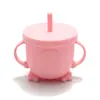 Copo de Silicone com Canudo Amazon 2 em 1 Pinguim Copo de Água Copo de Aprendizagem para Bebês Copo de Lanche para Bebês Portátil
