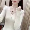Camiseta base de terciopelo acanalado con cuello en V para mujer, adecuada para primavera, otoño e invierno, camiseta de manga larga, elegante, ajustada, top cálido, talla única