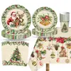 Plato de Papel para Fiesta Navideña Retro Papá Noel Árbol de Navidad Plato de Papel Desechable Vaso de Papel Servilleta Suministros Festivos