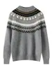 Edición Limitada del Año del Caballo Suéter de Punto Jacquard Retro Estilo Fair Isle Infantil Cuello Medio Alto Rojo Suéter Versátil de Lana