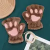Guantes de Garra de Gato de Dibujos Animados para Mujer Invierno Versión Coreana Lindos Niñas Sin Dedos Engrosados Cálidos Patas de Oso Rellenos Guantes de Medio Dedo