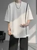 Camiseta Masculina de Manga Curta com Zíper Irregular Verão Tendência Americana Manga Curta Roupas Soltas Modernas Versátil Camiseta Resistente
