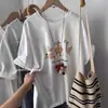 Camiseta de Manga Corta Blanca y Gris con Estampado Divertido para Mujer, Algodón Puro, Nuevo Estilo Caliente Verano 2026, Top Camiseta Holgado Talla Grande
