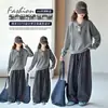 Conjunto de otoño para niña: Conjunto de polo y suéter de punto, estilo coreano casual 2026, pantalones de pierna ancha a cuadros de moda y retro