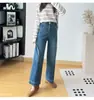Sumihe! Calça jeans wide leg com barra larga - nova coleção de outono feminina, modelagem solta, perna reta, calça cropped