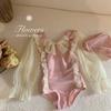 Traje de baño de una pieza rosa con encaje y mangas largas, estilo nuevo 2026, para niñas y bebés, elegante traje de baño para vacaciones para niñas