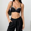 Estilo Europeu e Americano Minimalista de Alta Qualidade Roupa Exterior e Roupa Íntima Tubo com Strass, Corrente e Miçangas, Camisola Sexy Decotada com Barbatanas