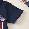 Nuevo Traje de Shorts de Manga Corta con Cuello Redondo, Absorbente de Sudor y Transpirable para Bebés y Niños Pequeños Niños, Estilo Europeo y Americano, Día de la Independencia, Verano 2025