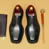Zapatos de vestir cuadrados para hombre de cuero transfronterizos, formales de negocios, estilo retro británico moderno, zapatos Derby de suela gruesa para hombre, zapatos de cuero genuino
