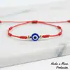 Pulsera Trenzada Roja Ajustable Ojo Maligno con Amuleto Ojo Turco Azul