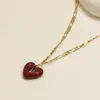 Acero de Titanio Retro Francés Goteo de Aceite Colgante de Amor Rojo Collar Cadena de Collar Simple Elegante Estilo Coreano para Mujer