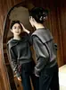 Suéter tejido con diseño de lazo y solapa grande, estilo nuevo elegante, suéter de moda, holgado, para otoño e invierno, prenda exterior, top de capa base, para mujer