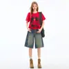 Shorts de Mezclilla de Pierna Ancha para Mujer, Nuevo Estilo de Verano, Corte Relajado, Cintura Alta, Adelgazantes, Pantalones Vintage de Largo Medio