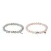 Pulsera de Plata Pura 999 con Cuentas de Cristal Rosa Natural de Gato para Mujer, Linda Dulce Pulsera Gris Luna, Joyería al por Mayor