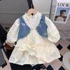 Atacado de Roupas Infantis Conjunto de Vestido para Meninas Primavera e Outono 25 Novo Conjunto de Duas Peças Vestido Princesa para Bebê Menina Colete Jeans