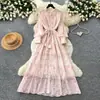 Vestido Estampado de Manga de Farol Estilo Romántico Francés para Mujer 2026 Otoño Ceñido a la Cintura Adelgazante Línea A Largo Elegante para el Trabajo