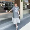 Vestido Casual de Verão 2026, Moda Nova, Jovem, Emagrecedor, Confortável, Amigo da Pele, Estiloso, Bainha de Renda, Patchwork
