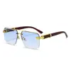 Gafas de medio marco cuadradas de sol con corte de diamante patillas con textura de mármol veta de madera gafas de sol protectoras solares transfronterizas venta al por mayor