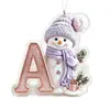 Novas decorações de Natal com boneco de neve roxo transfronteiriças de 26 letras, enfeites acrílicos 2D para casa e carro
