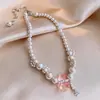 Collar de Acero Inoxidable y Resina con Oso y Perlas, Cadena para Clavícula de Lujo Ligero de Nicho, Accesorio de Temperamento Moderno y Creativo