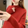 Suéter feminino outono e inverno transfronteiriço, cor sólida, modelagem que emagrece, manga longa, gola alta parcial, malha, estiloso e grosso