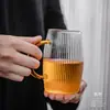 Taza de Vidrio de Borosilicato Alto con Raya Vertical Taza de Agua con Asa Taza de Café y Leche de Alta Temperatura Vaso de Vidrio Resistente al Calor