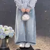 Conjunto de Sudadera con Capucha y Parches a Rayas Estilo Coreano para Niñas y Pantalones de Mezclilla con Lazo para Niños Medianos y Mayores