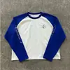 Camiseta de manga larga raglán vintage americana Y2k para mujer, unisex, bloques de color, estampado de letras, base casual holgada, estilo callejero