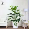 Lujo Ligero Transfronterizo Planta Simulada Grande Monstera de Brocado Blanco Decoración del Hogar Sala de Estar Oficina Paisajismo Exterior Planta en Maceta
