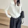 Cardigã de malha feminino transfronteiriço com gola grande de pelo, nova moda outono e inverno casual cor sólida simples jaqueta suéter com zíper duplo tendência