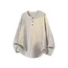 Camiseta base de punto acanalado estilo Henry europeo y americano estilo old money, camiseta de manga larga holgada para otoño e invierno, top holgado casual