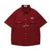 Nova Marca de Moda Camisa de Manga Curta Retrô com Padrão de Waffle Masculina Verão Street Style Americano College Camisa Versátil para Casal