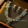 Conjunto de Colar e Brincos de Strass Verde Esmeralda Elegante de Celebridade Europeia e Americana Moda de Luxo Leve Joias de Alta Qualidade Transfronteiriça