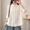 [Oferta Especial] 100 kg Estilo Primavera Nuevo para Mujeres de Tallas Grandes: Camisa Elegante Casual de Manga Larga con Adorno de Encaje 9476