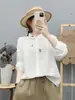Nueva camisa blanca de manga larga de gasa de doble capa para principios de otoño con bordado fresco, top artístico para mujer de exportación MHTMHT