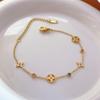 Pulsera Trébol de Cuatro Hojas de la Suerte para Mujer Estilo Coreano Moda Alta Gama Lujo Ligero Acero Titanio a Prueba de Color Trendy Collar Mori Joyería