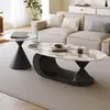 Mesa de Centro Minimalista Italiana com Tampo de Pedra Oval para Sala de Estar de Apartamento Pequeno, Designer Novo, Combinação de Mesa de Centro e Mesa Lateral