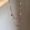 Colar Longo Flor de Cabacinha Gota de Água Maillard Retrô 2025 Novo Nicho Estiloso Corrente de Clavícula de Alta Qualidade para Mulheres