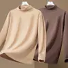Top de fleece dupla face para outono e inverno com gola alta, camada interna unissex slim-fit para negócios, camisa base quente, camiseta masculina de manga longa